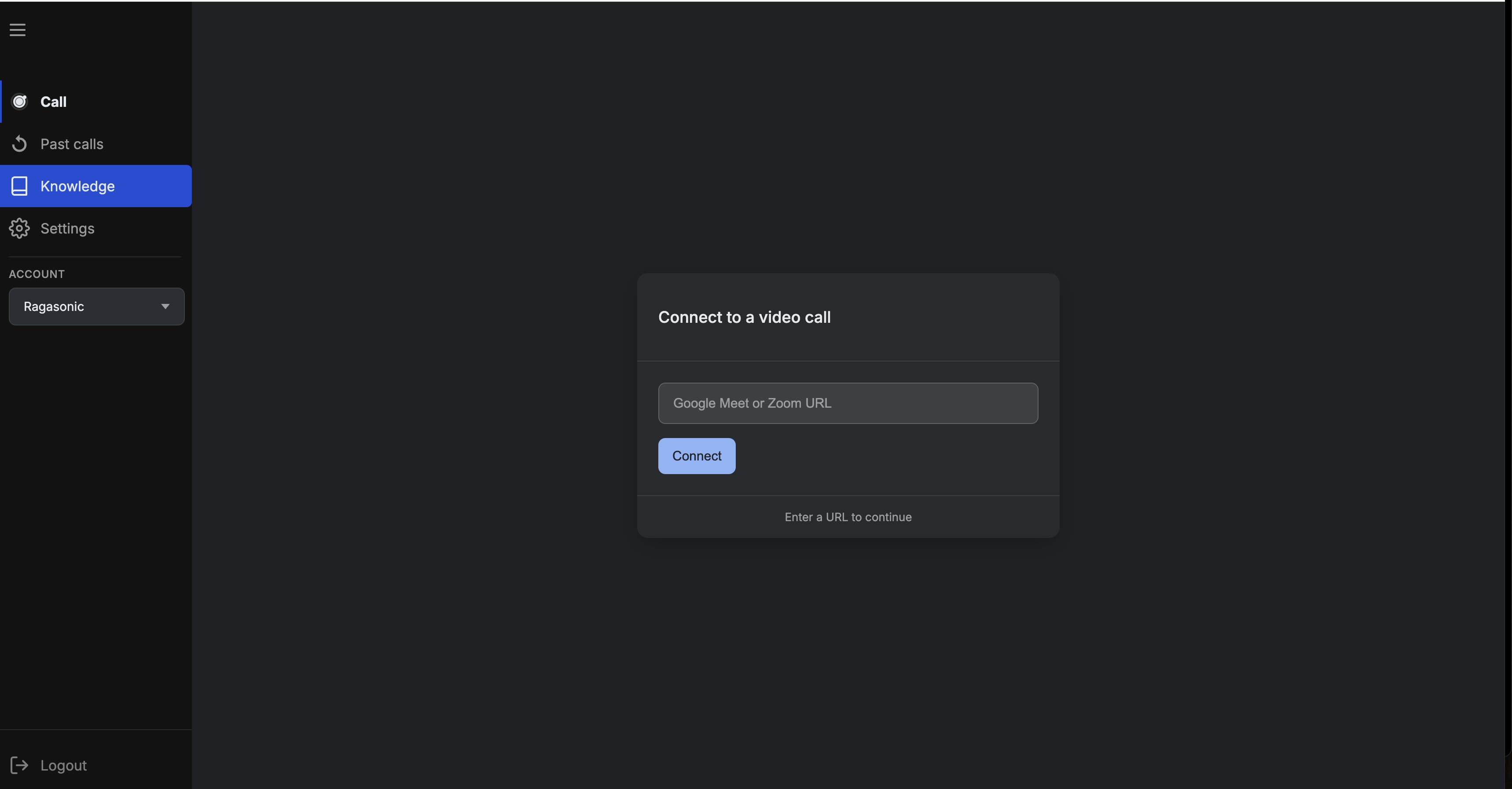Ragasonic Dashboard Meeting URL Input
